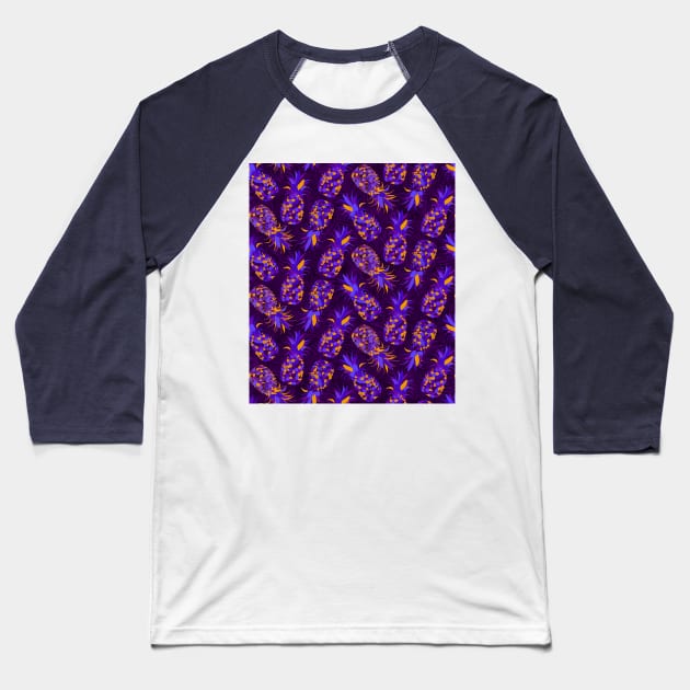 Purple Mosaic Pineapples Baseball T-Shirt by Carolina Díaz